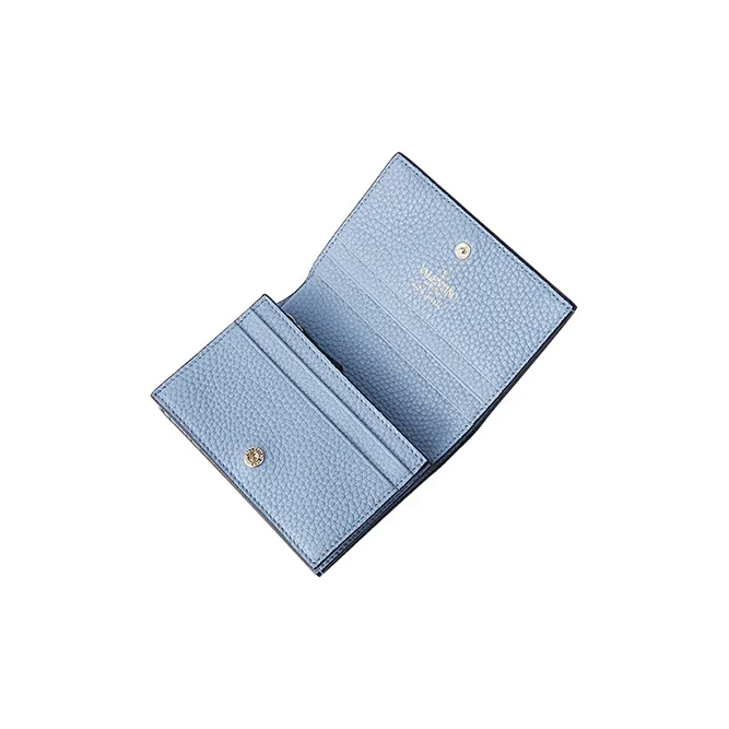 Valentino Rockstud Calfskin Wallet Card Holder Women's Sky Blue-4