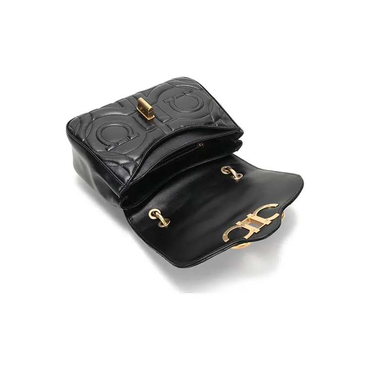 FERRAGAMO Cow Leather Crossbody Bag Camera Bag Handbag Shoulder Bag Small Size Women's Black-5