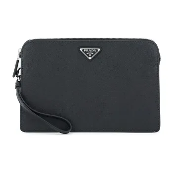 PRADA Saffiano Leather Clutch Men's Black