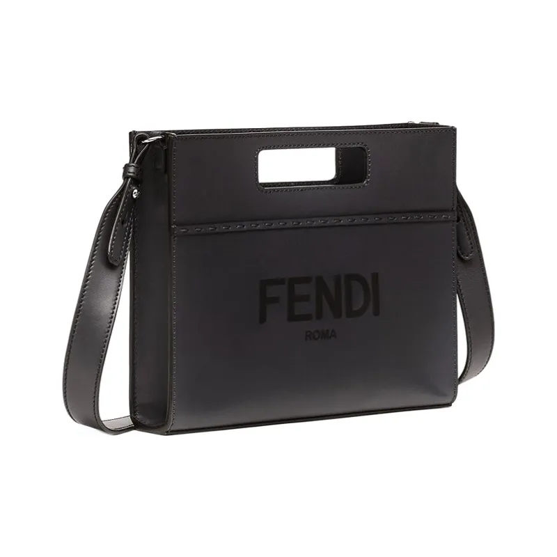 FENDI Calfskin Handbag, Shoulder Bag Men's Black-1