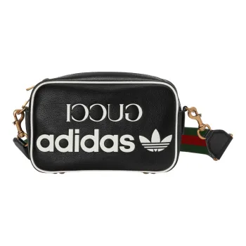 GUCCI Adidas Collaboration GUCCI X ADIDAS Leather Camera Bag, Shoulder Bag, Crossbody Bag Small Size Men's Black