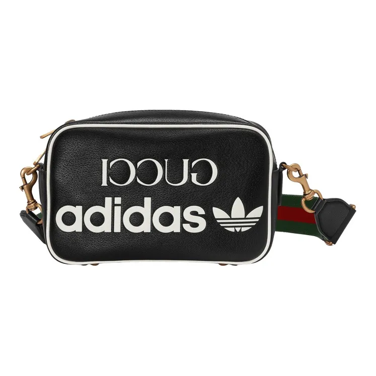 GUCCI Adidas Collaboration GUCCI X ADIDAS Leather Camera Bag, Shoulder Bag, Crossbody Bag Small Size Men's Black-0