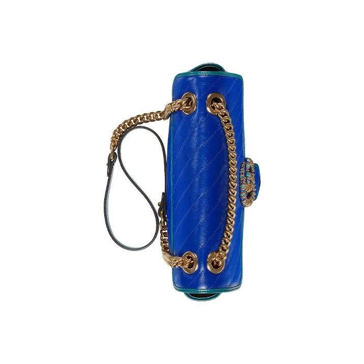 GUCCI GG Marmont Quilting Leather Shoulder Bag Crossbody Bag Small Size Women's Blue/Sapphire Green-4