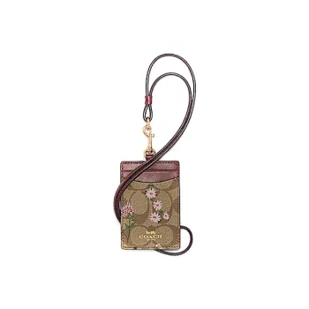 COACH Canvas And Smooth Leather Card Clip Card Holder Women's Morandi Color