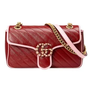 GUCCI GG Marmont Quilted Leather Shoulder Bag, Crossbody Bag Small Size Women's Red & Pink
