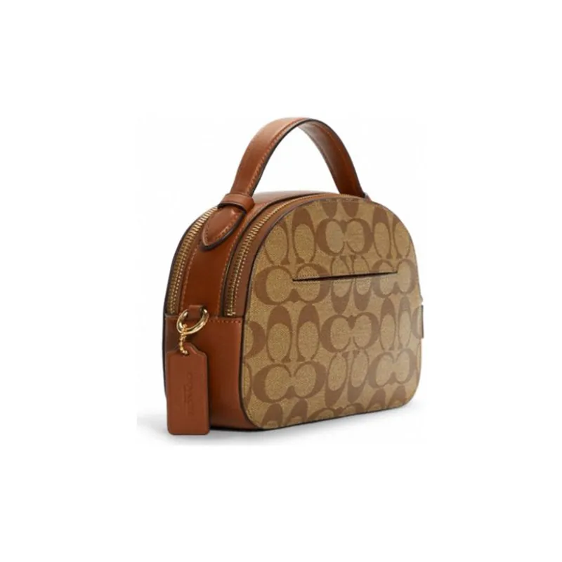 COACH Serena Monogram Canvas With Leather Crossbody Bag Chinese Steamed Bun Handbag Small Size Women's Khaki-1