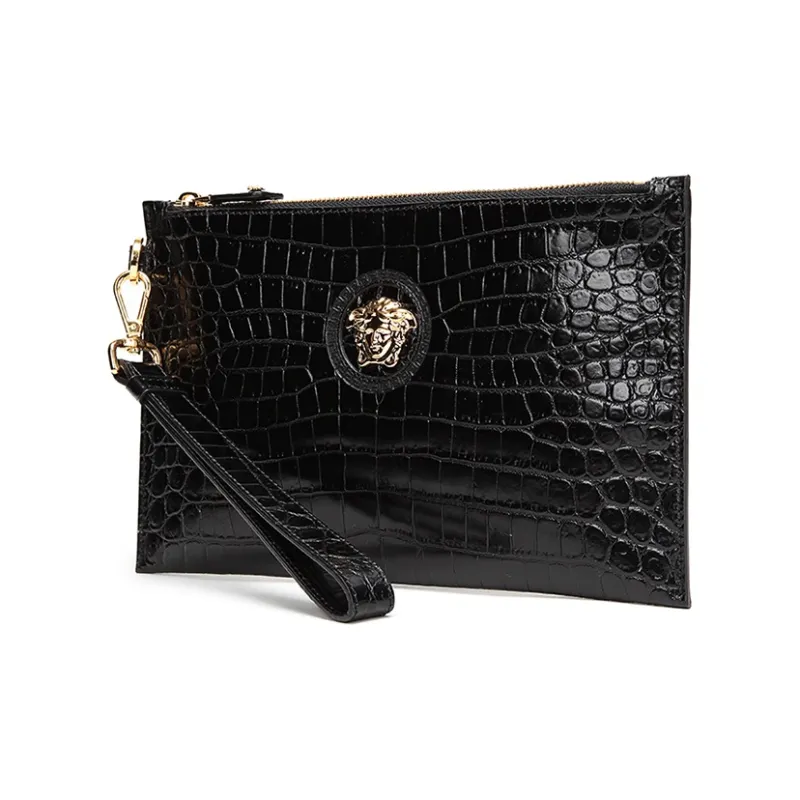 VERSACE Leather Clutch Coin Purse, Commute Bag Small Size Men's Black-1