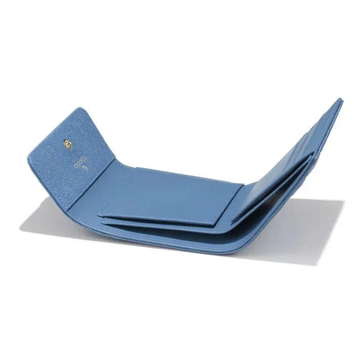 CHANEL Leboy Calfskin & Metal Wallet Trumpets Women's Blue-3