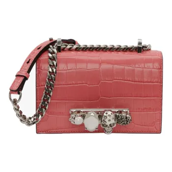Alexander McQueen JEWELLED SATCHEL Crocodile Pattern Cow Leather Shoulder Bag, Crossbody Bag Mini Women's Coral
