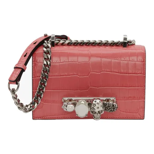 Alexander McQueen JEWELLED SATCHEL Crocodile Pattern Cow Leather Shoulder Bag, Crossbody Bag Mini Women's Coral