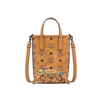 MCM SAMBYPEN Visetos Leather Cell Phone Pouch, Shoulder Bag, Crossbody Bag Small Size Unisex Brown Cognac Monogram