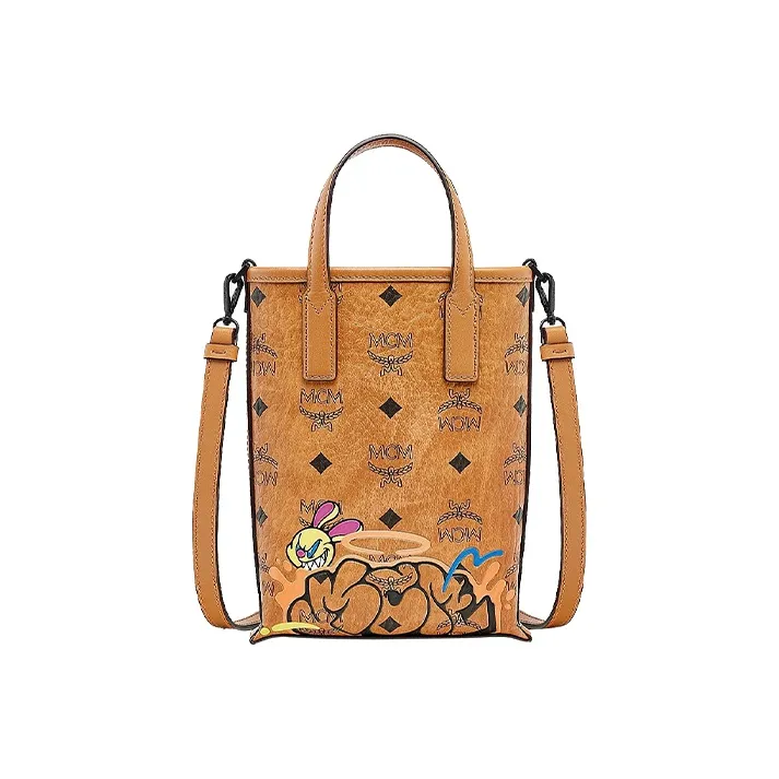MCM SAMBYPEN Visetos Leather Cell Phone Pouch, Shoulder Bag, Crossbody Bag Small Size Unisex Brown Cognac Monogram-0
