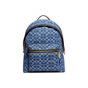 COACH Charter Fabric With Cow Leather Backpack Tubas Women's Denim Blue