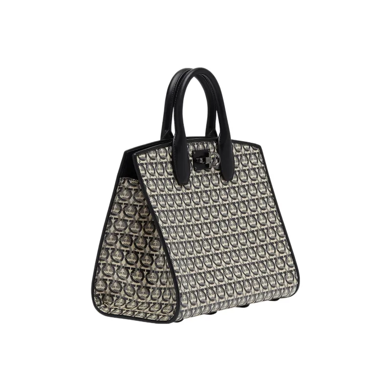 FERRAGAMO Studio Fabric And Leather Crossbody Handbag Women's Beige/Black-1