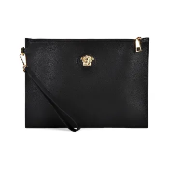 VERSACE Leather Coin Purse, Clutch Men's Black