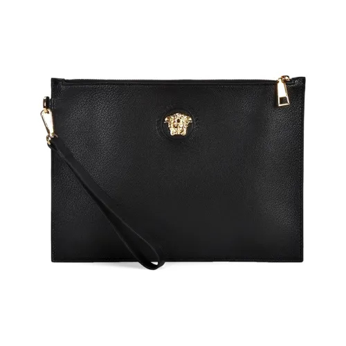 VERSACE Leather Coin Purse, Clutch Men's Black