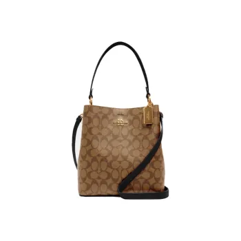 COACH Town Canvas With Leather Bucket Bag Handbag Shoulder Bag Crossbody Bag Medium Size Women's Brown