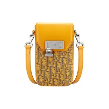 DIOR Lock Canvas With Leather Vertical Cell Phone Pouch Shoulder Bag Crossbody Bag Regular Men's Gold