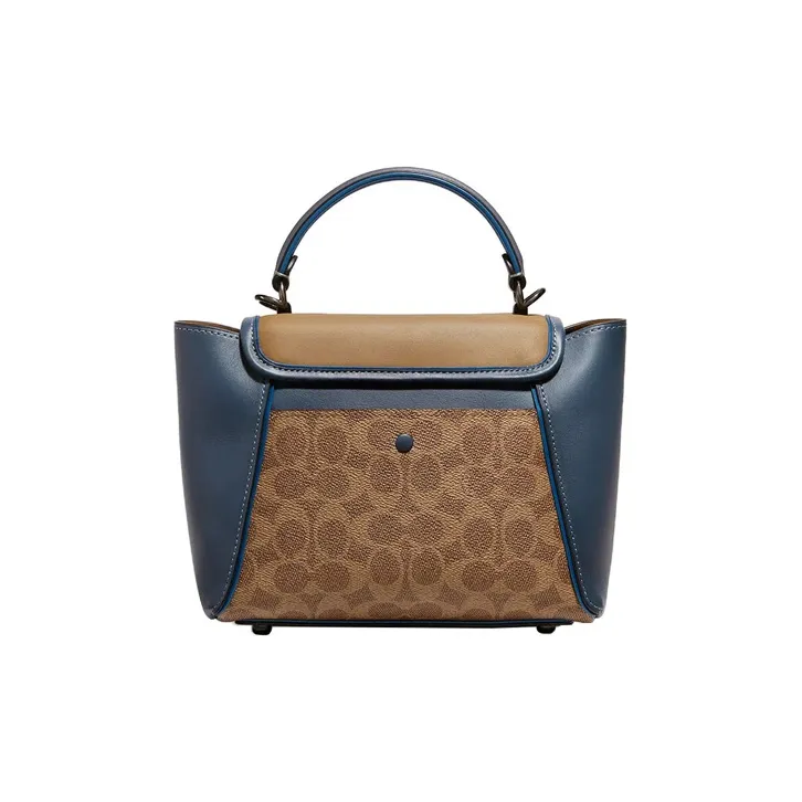 COACH Courier Cow Leather Handbag, Shoulder Bag, Crossbody Bag, Handbag Women's Brown Yellow Blue-2