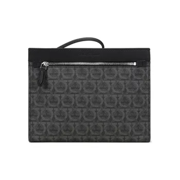 FERRAGAMO GANCINI With Cow Leather And Polyurethane Clutch Men's Black