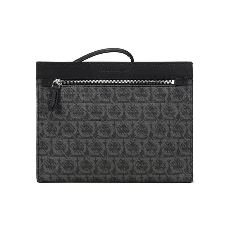 FERRAGAMO GANCINI With Cow Leather And Polyurethane Clutch Men's Black-0
