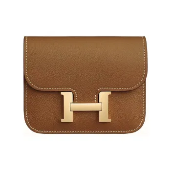 HERMES Constance Slim Evercolor Calfskin Wallets Card Holders Fanny Pack Regular Women's 37 Gold Gold Brown