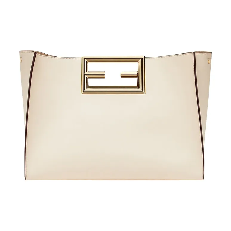 FENDI Calfskin Tote Bag, Shopping Bag, Shoulder Bag, Crossbody Bag, Handbag Medium Size Women's White-0