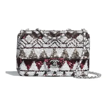 CHANEL Bead Slice Shoulder Bag Crossbody Bag Women's White Silver/Burgundy