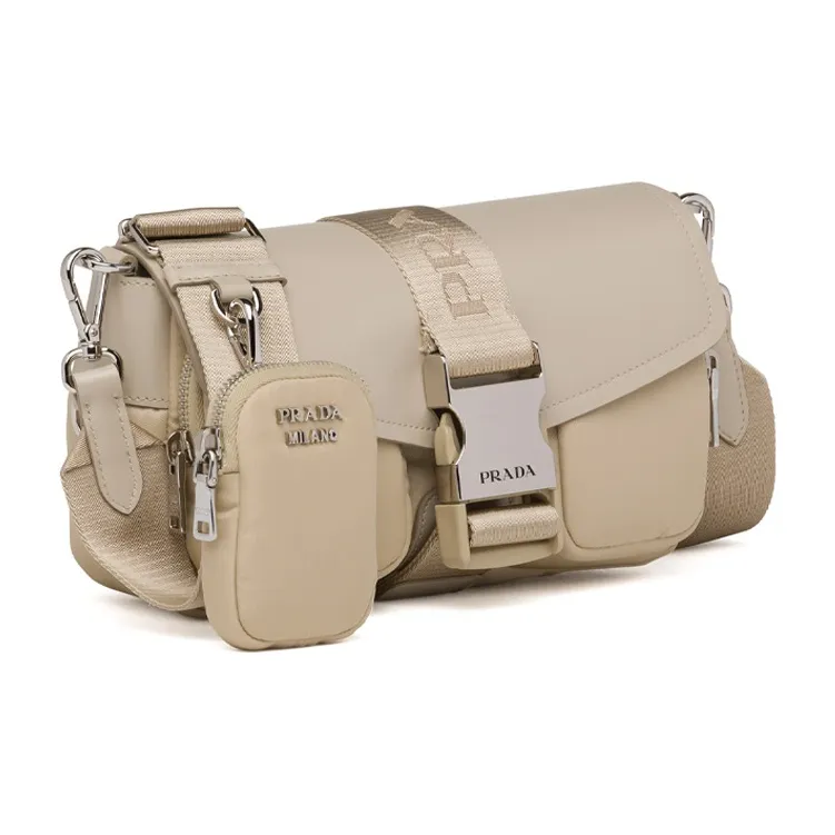 PRADA Leather Shoulder Bag Women's Desert Beige-1