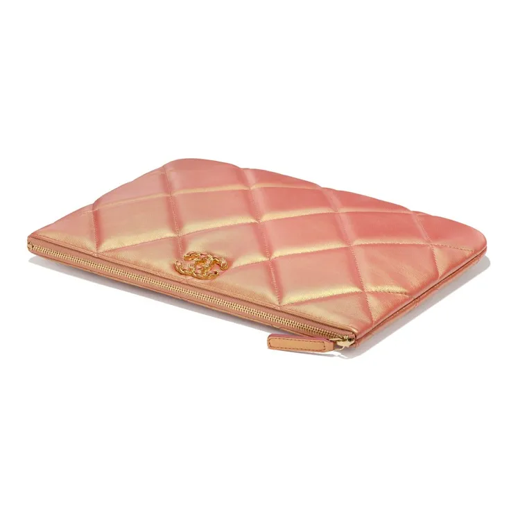 CHANEL 19Bag Iridescent Calfskin And Metal Clutch Women's Pink-3