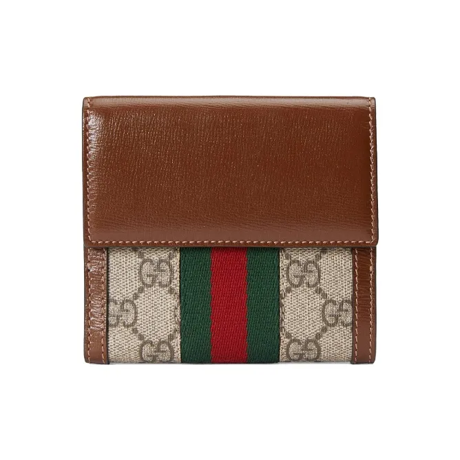 GUCCI Jackie 1961 Canvas With Leather Clutch Wallet, Card Holder Trumpets Women's Beige Brown Multicolor-2