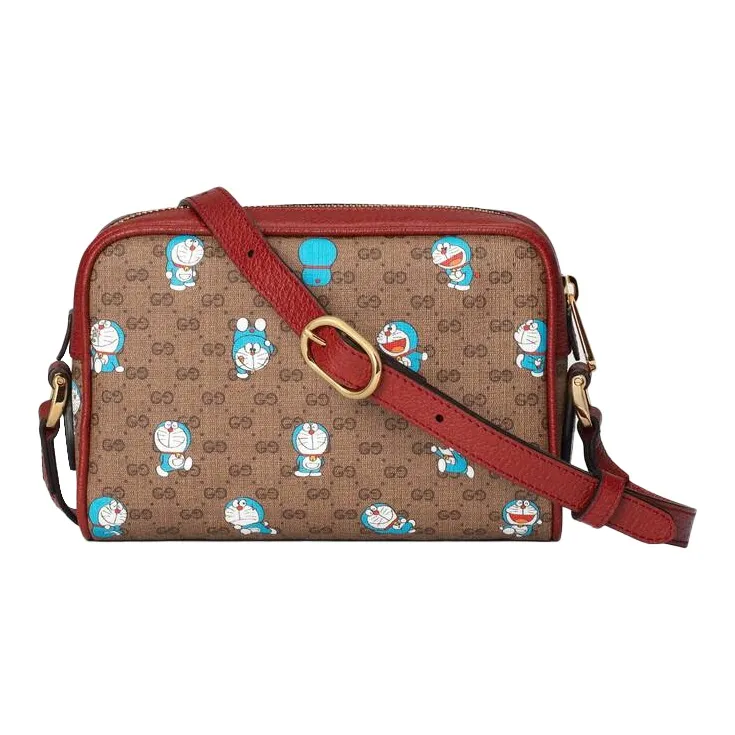 GUCCI Doraemon Collaboration Canvas With Leather Camera Bags Crossbody Bags Shoulder Bags Unisex Brown-3