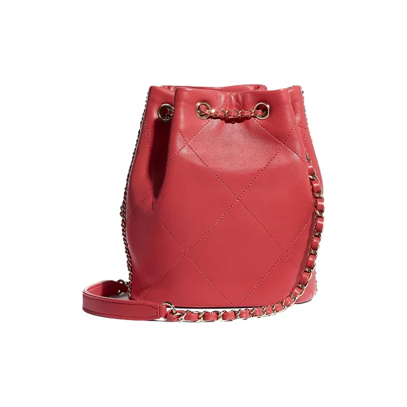 CHANEL Drawstring Lambskin & Metal Portable Crossbody Bag, Shoulder Bag Women's Red-1