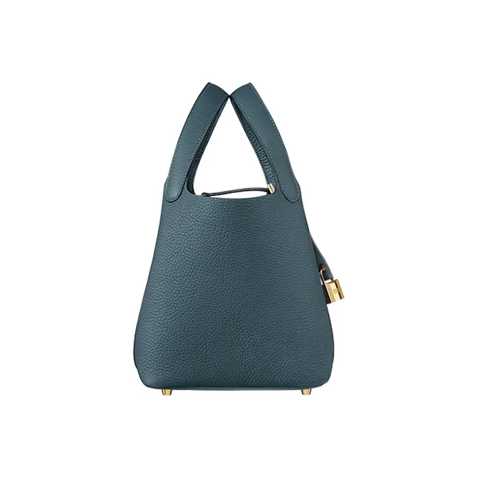 HERMES Picotin Clemence Bullock Leather Basket Bag Handbag Bucket Bag 18 Women's Y7 Bleu Orage Hurricane Blue-1