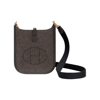 HERMES Evelyne Swift Calfskin With Canvas Shoulder Strap Shoulder Bag, Crossbody Bag Mini Unisex 46 Ebene Ebony