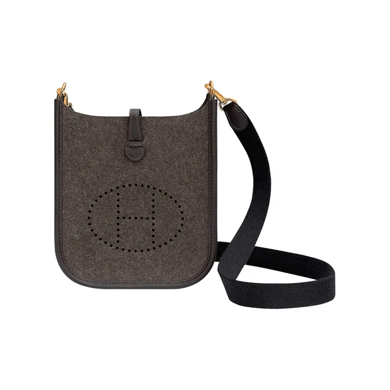 HERMES Evelyne Swift Calfskin With Canvas Shoulder Strap Shoulder Bag, Crossbody Bag Mini Unisex 46 Ebene Ebony-0