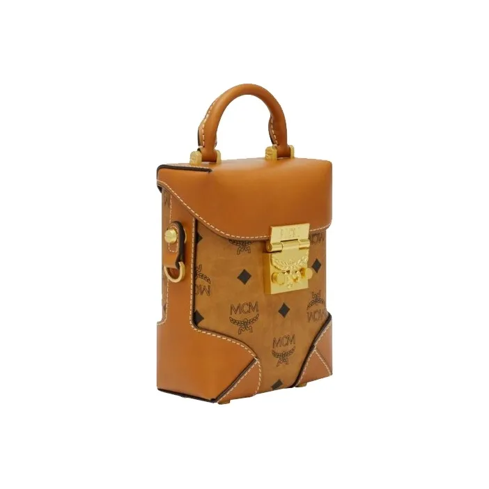 MCM Soft Berlin Visetos Cow Leather One Shoulder Handbag, Crossbody Bag Mini Women's Brown Cognac-1