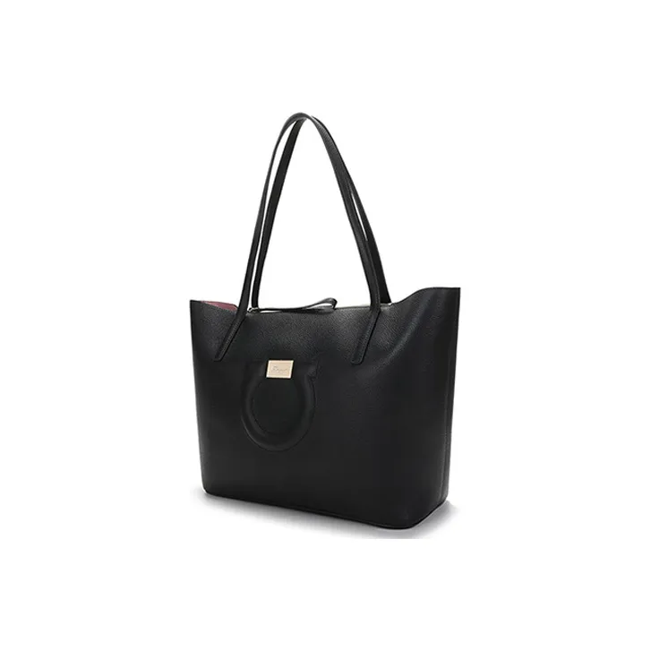 FERRAGAMO GANCINI Cow Leather Combo Bag Tote Bag Shopping Bag Handbag Shoulder Bag Women's Black-2