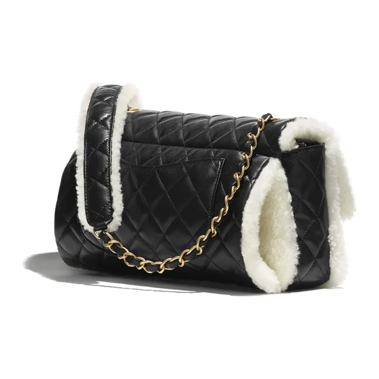 CHANEL Lambskin Chain Shoulder Bag, Crossbody Bag Women's Black/White-1