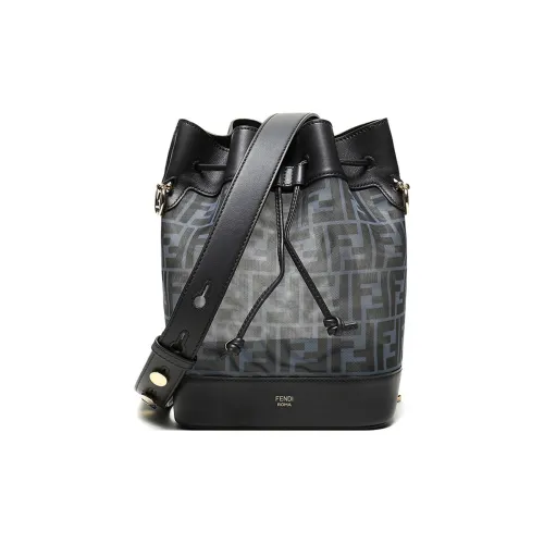 FENDI Mon Tresor Gauze With Cow Leather Crossbody Bag Small Size Women's Blue