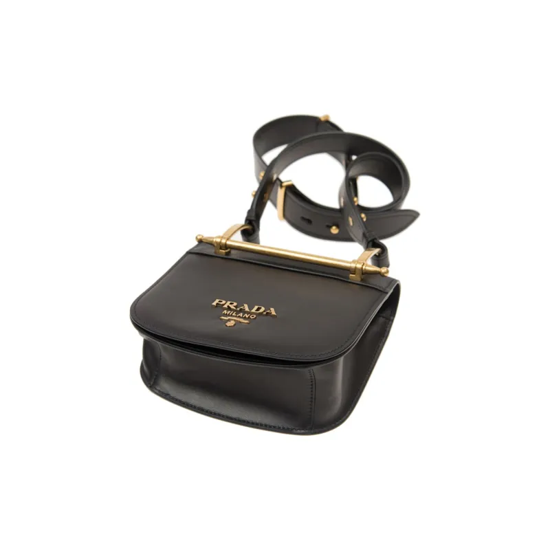 PRADA Cow Leather Shoulder Bag Crossbody Bag Women's Black-3