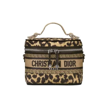 DIOR Embroidery Makeup Bag Toiletry Bag Travel Storage Bag Handbag Clutch Small Size Women's Brown