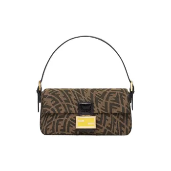 FENDI Baguette Cotton Shoulder Bag Baguette Bag Handbag Shoulder Bag Women's Brown