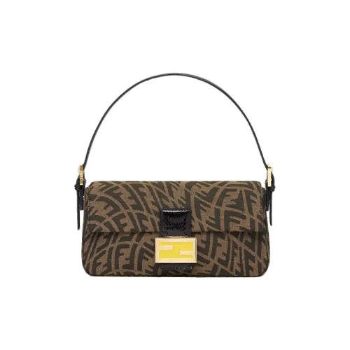 FENDI Baguette Cotton Shoulder Bag Baguette Bag Handbag Shoulder Bag Women's Brown