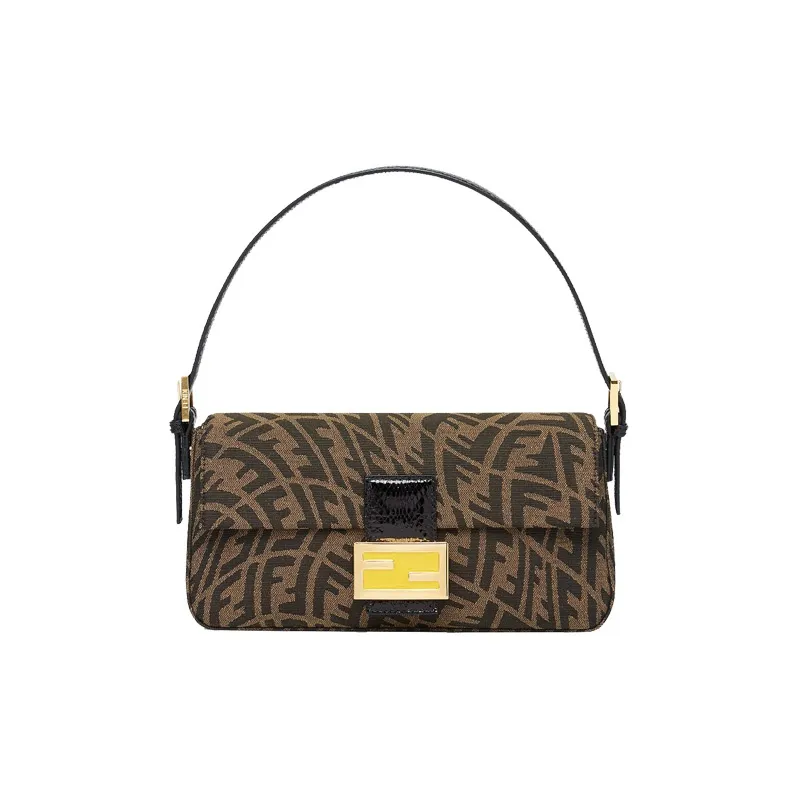 FENDI Baguette Cotton Shoulder Bag, Baguette Bag, Handbag, Shoulder Bag Women's Brown-0
