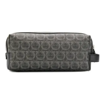 FERRAGAMO Cow Leather Toiletry Bag Men's Black