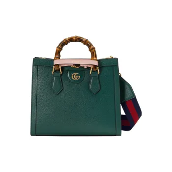 GUCCI Leather One Shoulder Handbag Tote Small Size Unisex Green