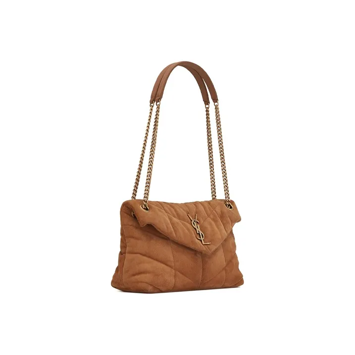 SAINT LAURENT PUFFERLOULOU Suede Cloud Bag Pillow Bag Crossbody Bag Shoulder Bag Small Size Women's Cinnamon-3