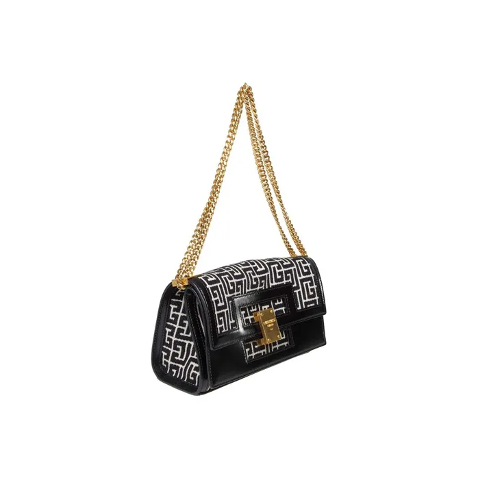 BALMAIN Jacquard Fabric Shoulder Bag Women's Black-2