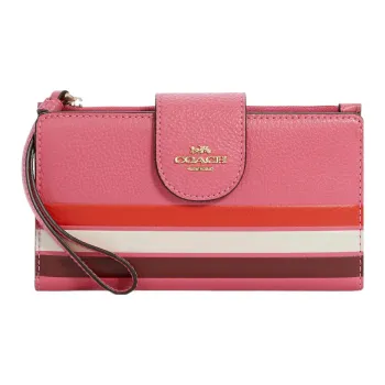 COACH Tech Wallet Leather Card Holder, Wallet, And Cell Phone Pouch Women's Multicolor Pink/White